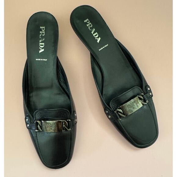 Prada Leather Mules 37.5 womens - used - Picture 1 of 7